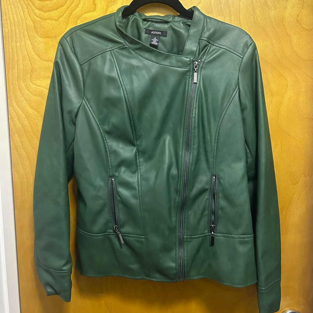 Alfani faux leather green motorcycle jacket
